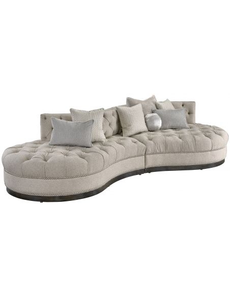 Curved Sectional Sofa in Dove Grey with Nailhead Trim