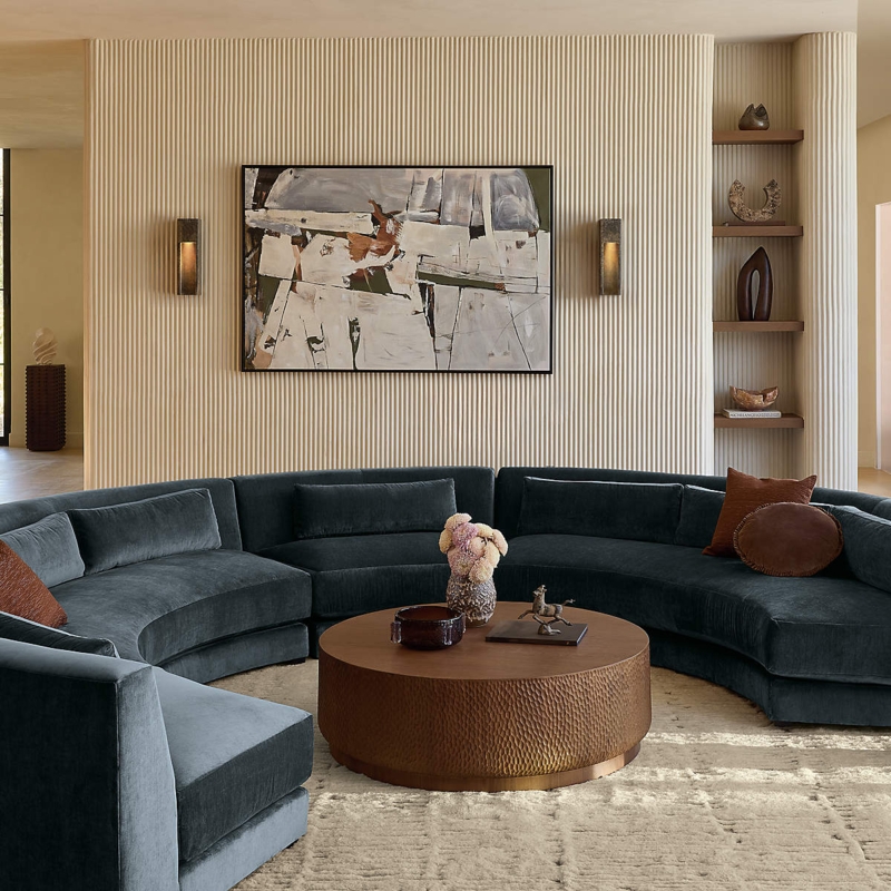 Curved Sectional Sofa Navy Blue Velvet Channel Tufted Armless