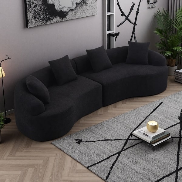 Curved Sectional Sofa, Off-White Chenille, Organic Silhouette.