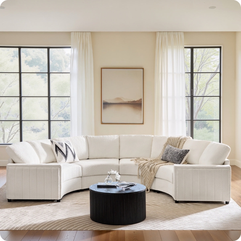 Curved Sectional Sofa Organic Ivory Boucle S-Curve Modular Design