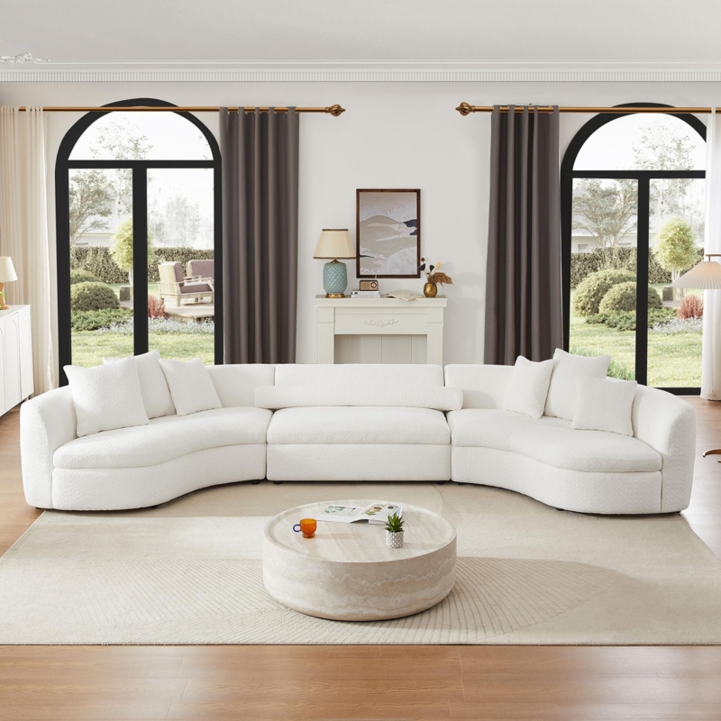 Curved Sectional Sofa Semicircular White Boucle Modular Design