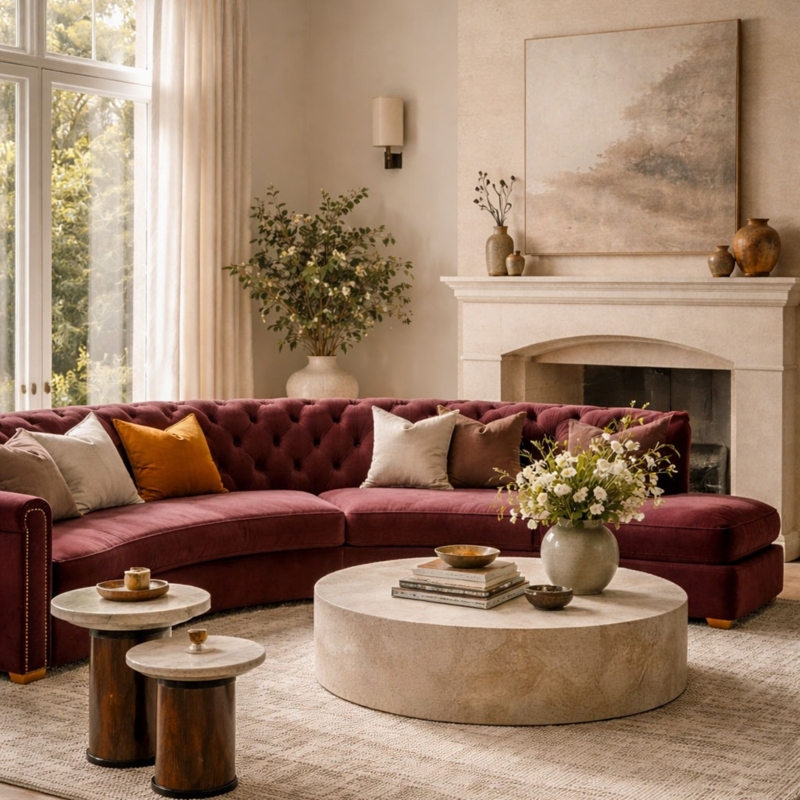 Curved Sofa Bean Shape in Organic Modern Living Room Design