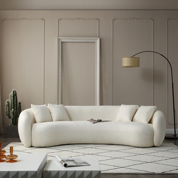 Curved Sofa Cream Boucle Asymmetrical Sculptural Form