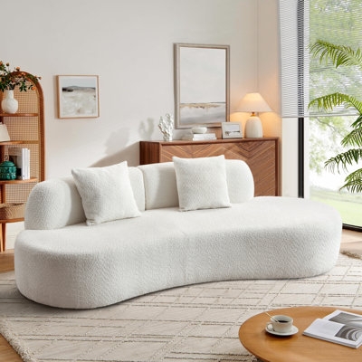 Curved Sofa Cream Extra Deep Seat Transitional Style Airy Vibe