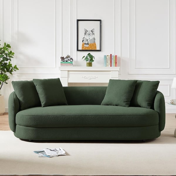 Curved Sofa in Olive Green Boucle Fabric with Seamless Organic Form