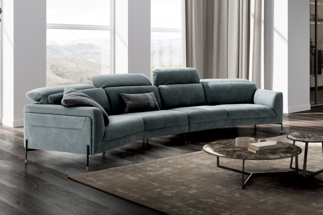 Curved Sofa Off-White Upholstery Low Profile Sculptural Form