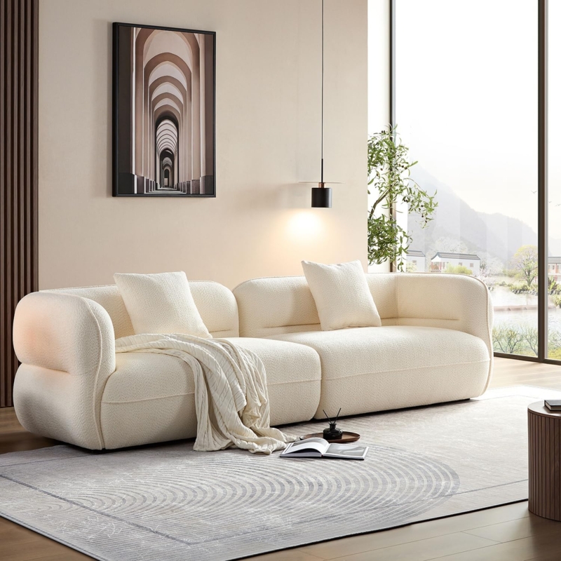 Curved Sofa Sculptural Boucle Fabric Organic Modern Style