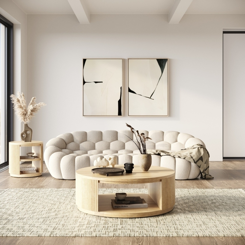 Curved Sofa Set with Organic Silhouette, Low Profile Fabric