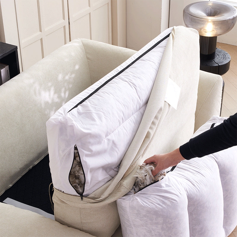 Cushion Insert Interior showing Foam Core and Feather Wrap Layering
