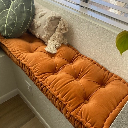 Custom Tufted Window Seat Cushion with French Mattress Edge