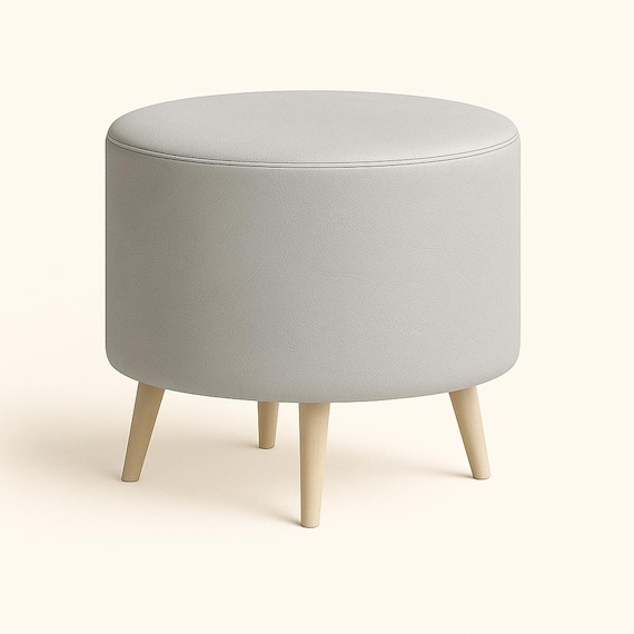 Cylindrical Pouf Caramel Leather Like Vertical Stitching Footstool