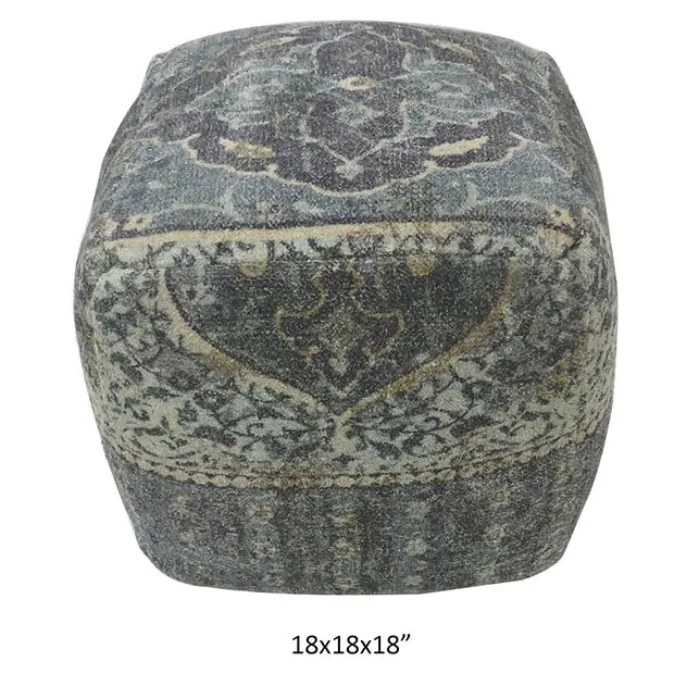 Cylindrical Pouf Ottoman Deep Red Medallion Rug Print
