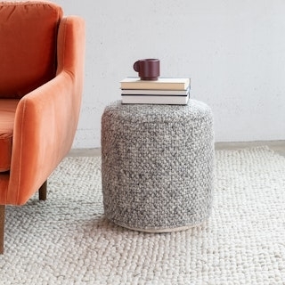 Cylindrical Pouf Set, Heathered Texture, Graduated Sizes, Modern Style