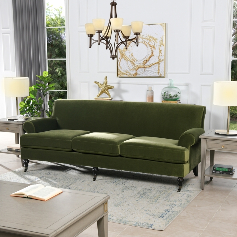 Dark Botanical Print Sofa Rolled Arms Tight Back Traditional