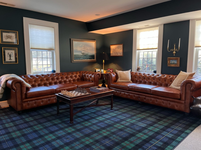 Dark Brown Chesterfield Sofa Leather Like for Rustic Lodge Living Room