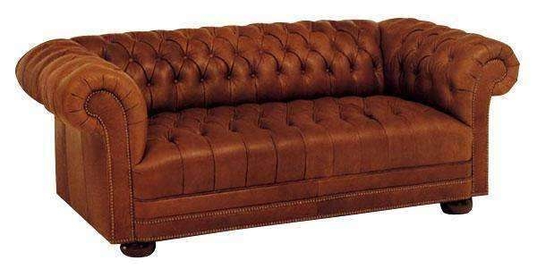 Dark Brown Leather-Like Chesterfield Sofa, Bun Feet, Nailhead Trim