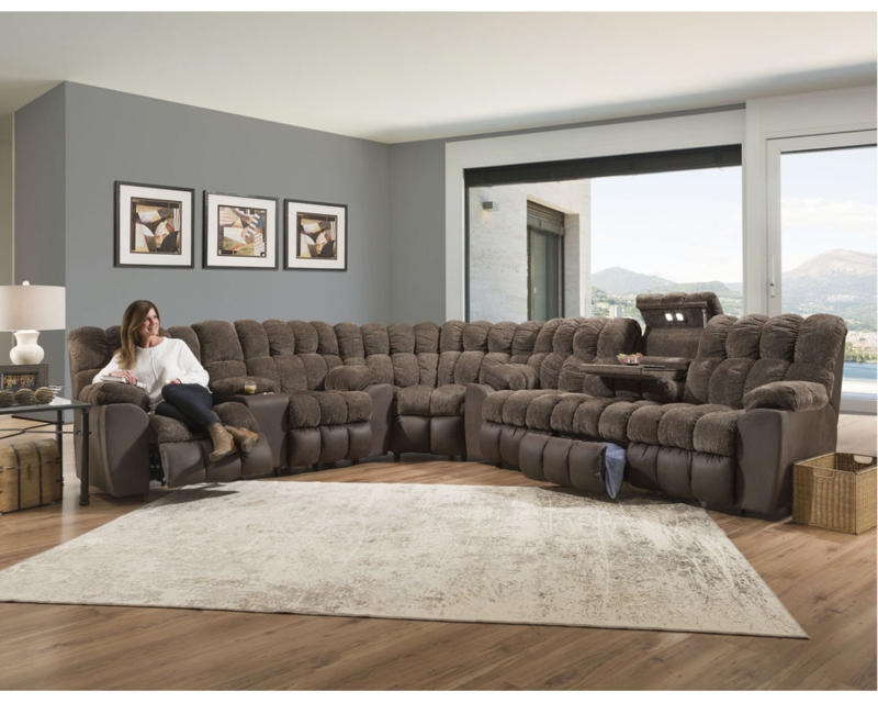 Dark Brown Leather-Like Reclining Sectional with Multiple Consoles