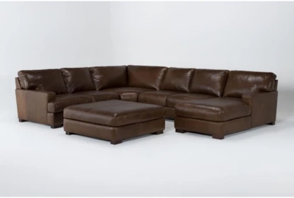 Dark Brown Leather U-Shaped Sectional Layout