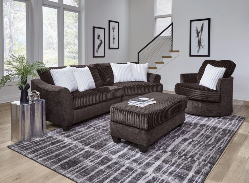 Dark Brown Nailhead Trim Sofa with Textured Weave