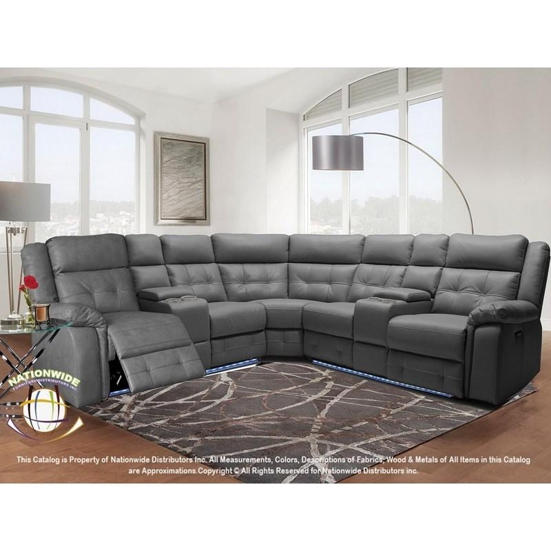 Dark Brown Power Reclining Sectional Sofa Tufted Back Storage Console