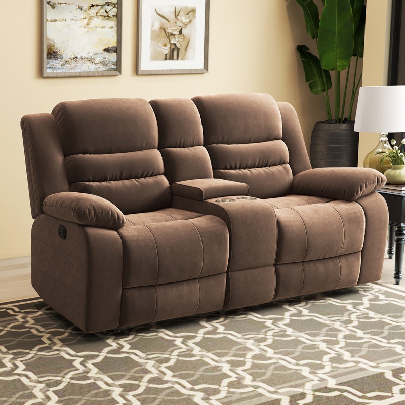 Dark Brown Reclining Loveseat Manual Console Cup Holders