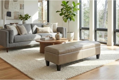 Dark Brown Rectangular Storage Ottoman, Grid Tufting