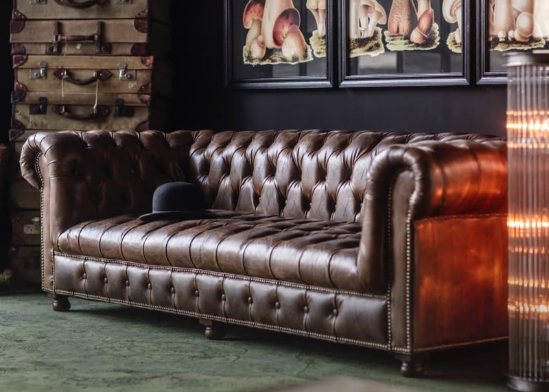 Dark Distressed Chesterfield Sofa Leather Look Industrial Loft Style