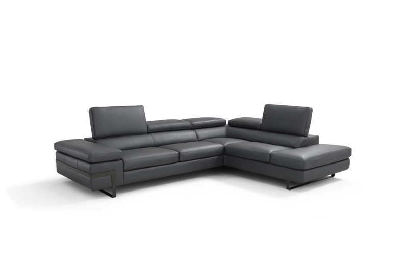 Dark Grey Leather-Like Sectional Sofa with Polished Metal Legs