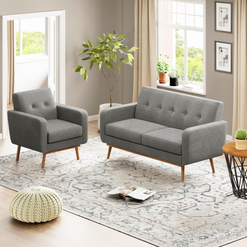 Dark Grey Living Room Set Compact Apartment Furniture