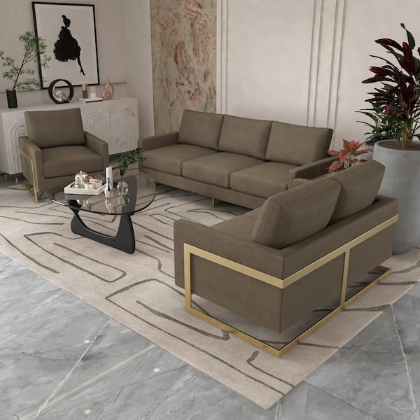 Dark Grey Velvet Living Room Set with Tuxedo Silhouette