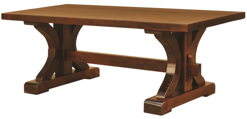 Dark Wood Trestle Coffee Table with Semi-Gloss Finish and Stretcher Base