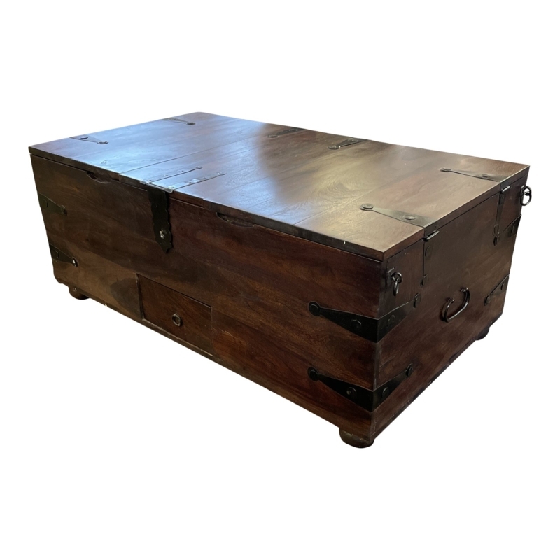 Dark Wood Trunk With Metal Hardware Coffee Table Storage Chest