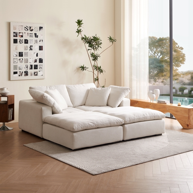 Daybed White Linen-like Plinth Base Extra Deep Seat Coastal Luxe Style