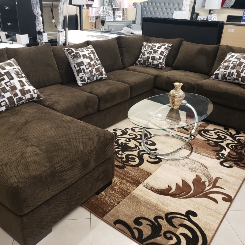 Deep Brown Sectional Loose Back Cushions Wide Track Arms Contemporary