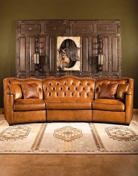 Deep Button Tufted Sectional Sofa, Aged Leather Look, Chesterfield Style