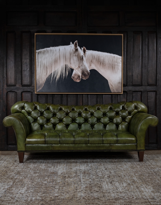 Deep Green Chesterfield Sofa Leather Like Brass Nailheads Rustic Western