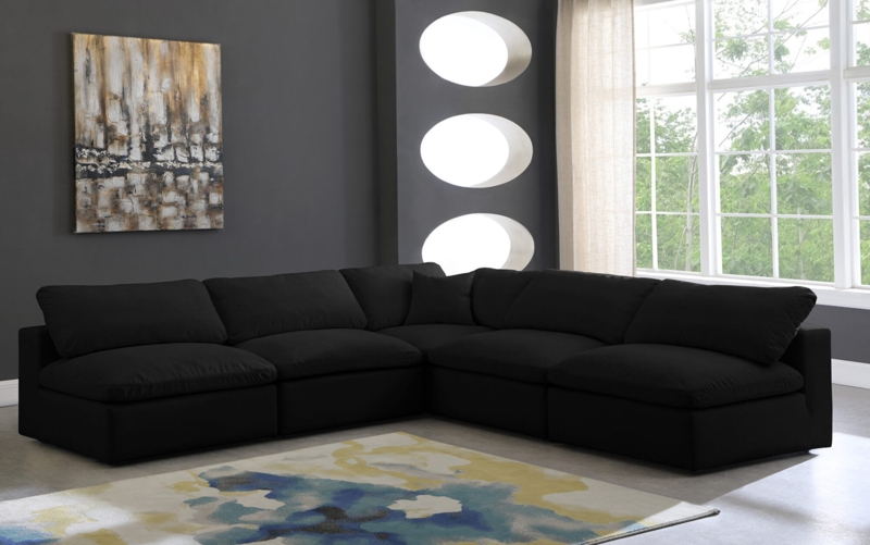 Deep Grid Tufted Velvet-Like Sectional Sofa L-Shaped Low Profile
