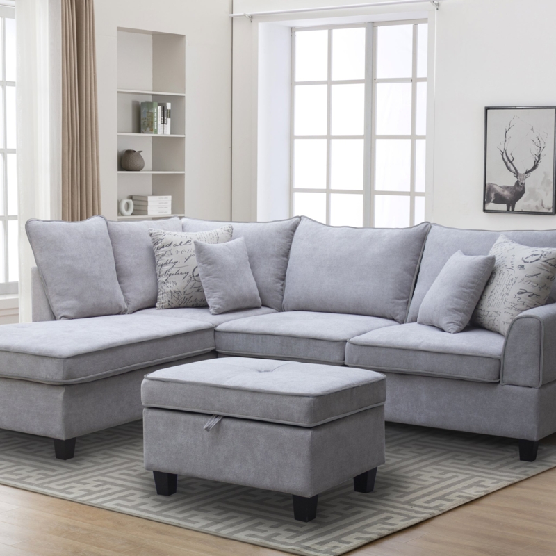 Deep Seat Fabric Sectional Design with Loose Back Cushions in Light Gray