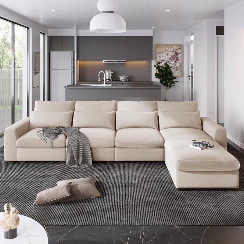 Deep Seat Sectional Sofa with Lumbar Pillows, Deep Seat Lounge Sofa Styling.