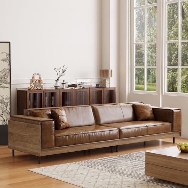 Deep Seat Sofa Cognac Leather Look Extra Wide Arms
