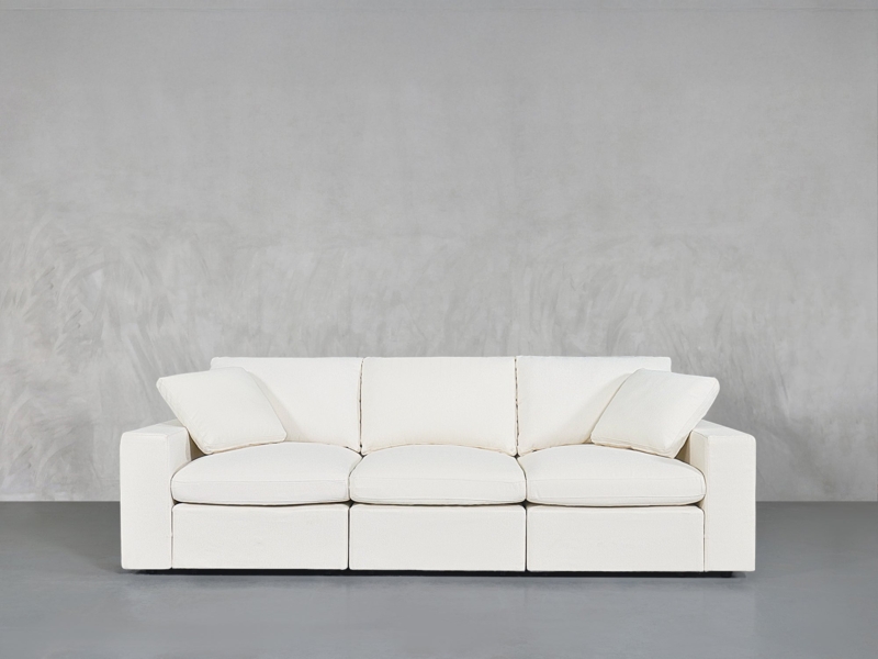 Deep Seating Modular Sofa Off-White Woven Fabric Minimalist