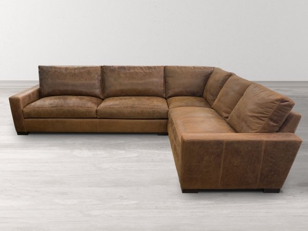 Deep Seating Sectional Sofa, Burnished Dark Brown Leather-Like