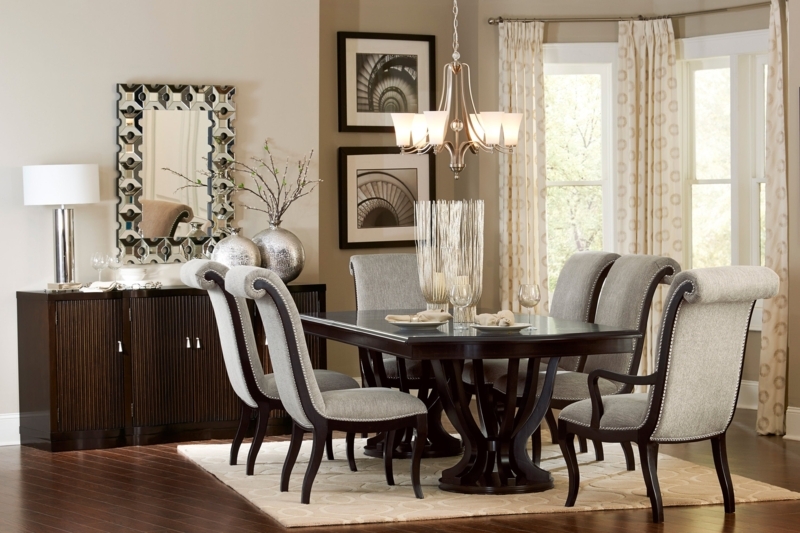 Dining Room Set Formal Espresso Button Tufted Cream Upholstery