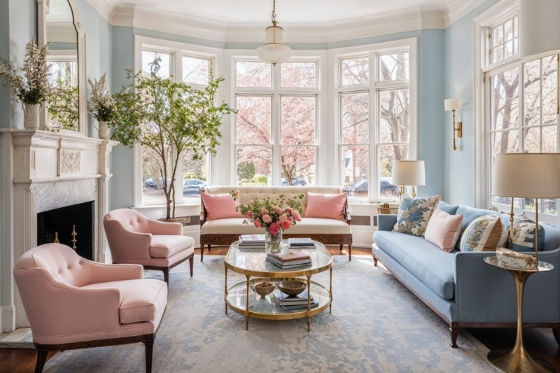 Dining Set Featuring Cane Back Chairs and Round Wood Pedestal Table