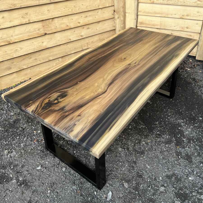 Dining Table Single Slab Rainbow Poplar Live Edge Mineral Streaks