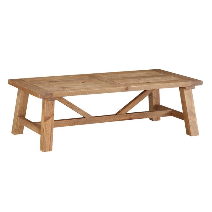 Distressed Trestle Coffee Table with Substantial Reclaimed Wood Look