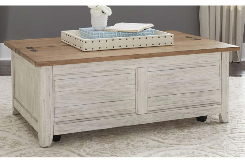 Distressed White Farmhouse Coffee Table Storage Trunk Antique