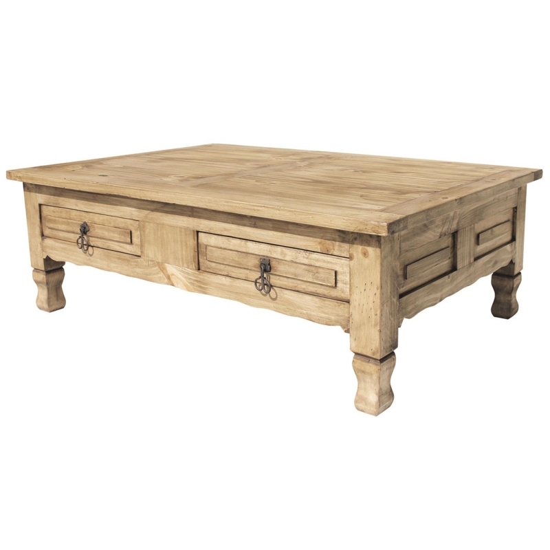Distressed Wood Coffee Table Rustic Style Carved Legs