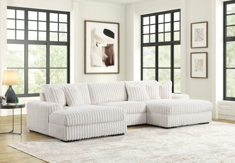 Double Chaise Sectional Beige U-Shaped Plush Upholstery