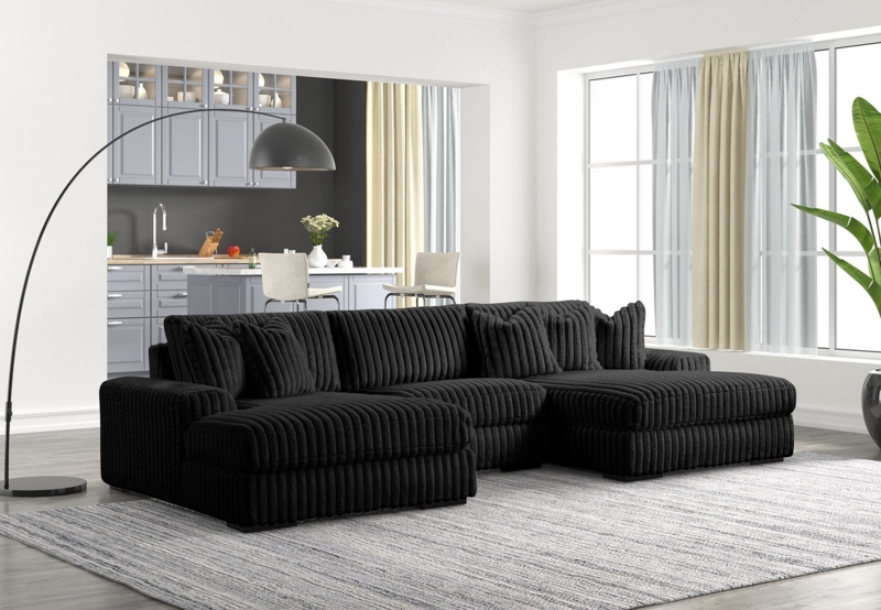 Double Chaise U-Shaped Sectional Sofa with Piping Detail Expansive
